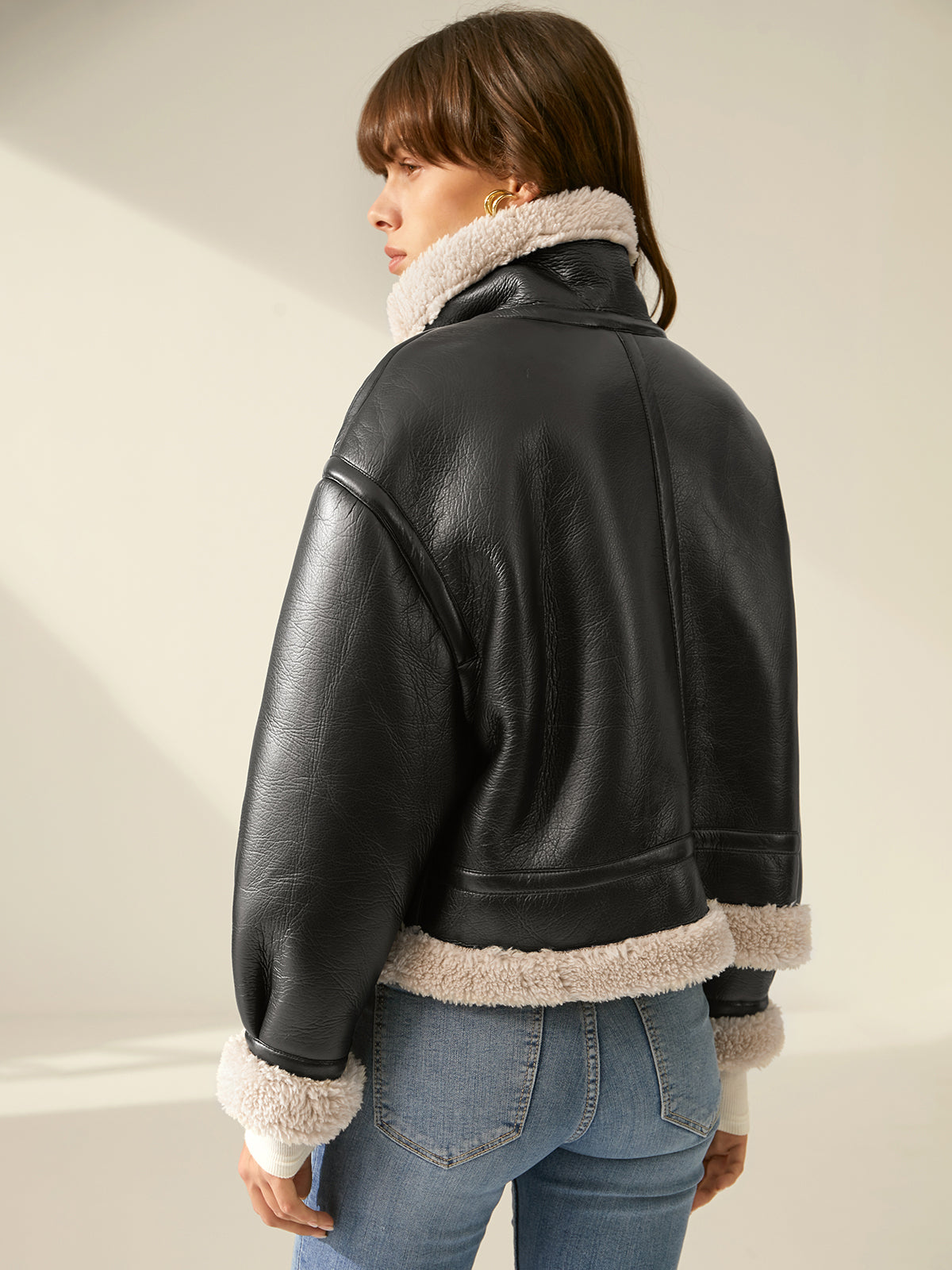 Sherpa Lined Shearling Leather Flight Jacket