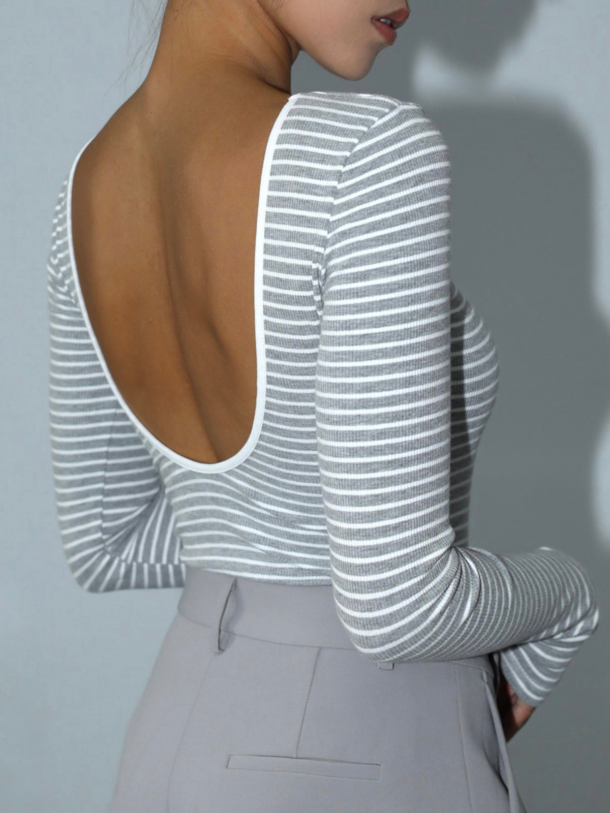 Open Back Stripe Long Sleeve Bodysuit