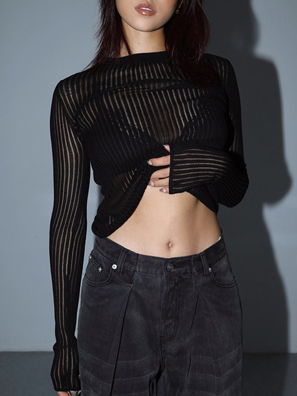 See Through Ribbed Mesh Top