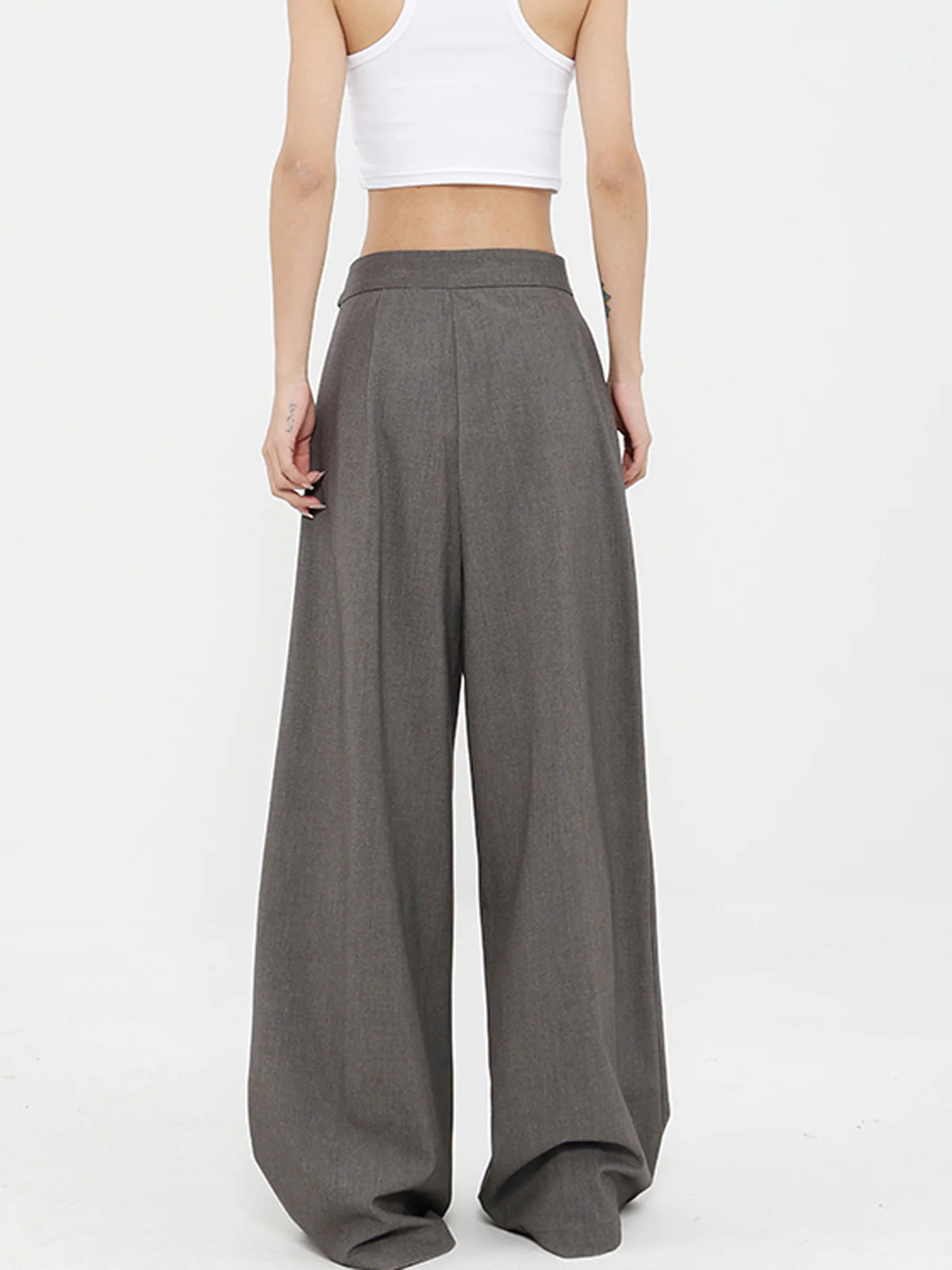 Tied Pleated Full Length Wide Leg Dress Pants