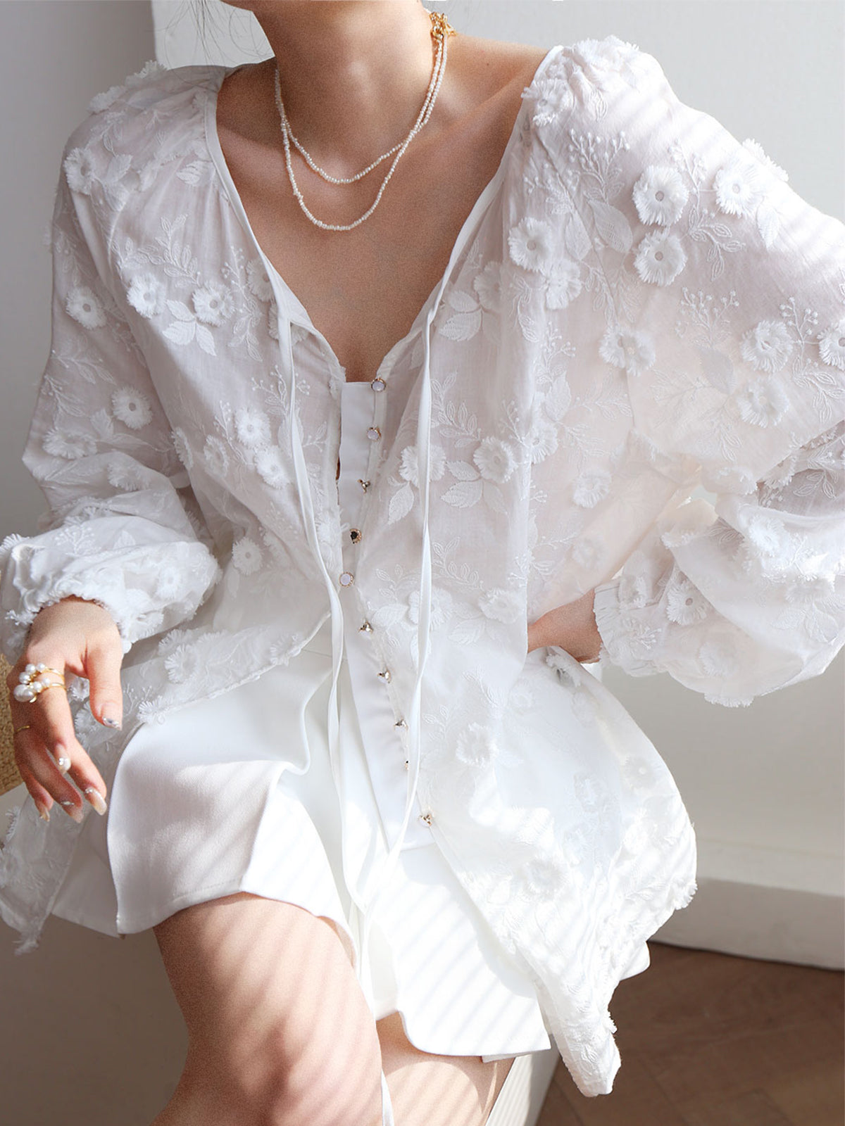 Oversized Embroidered Floral Shirt