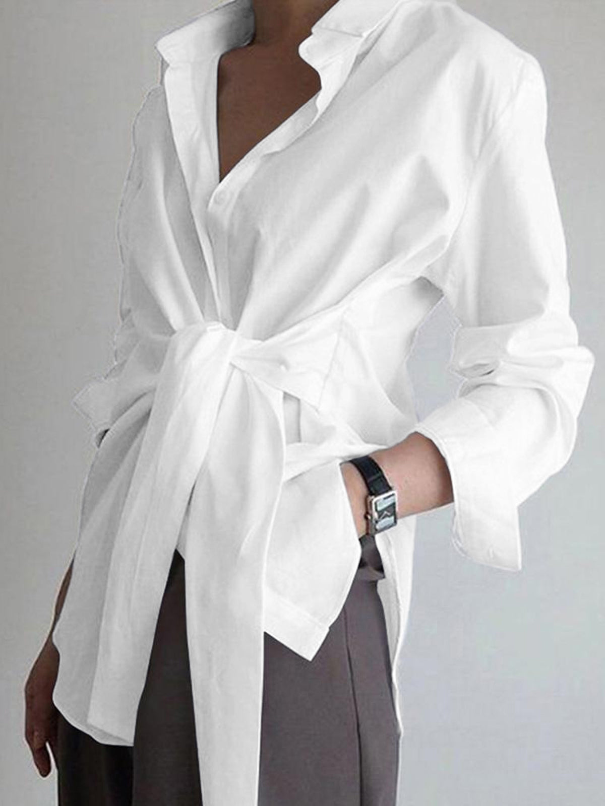 Button Down Tied Long Shirt