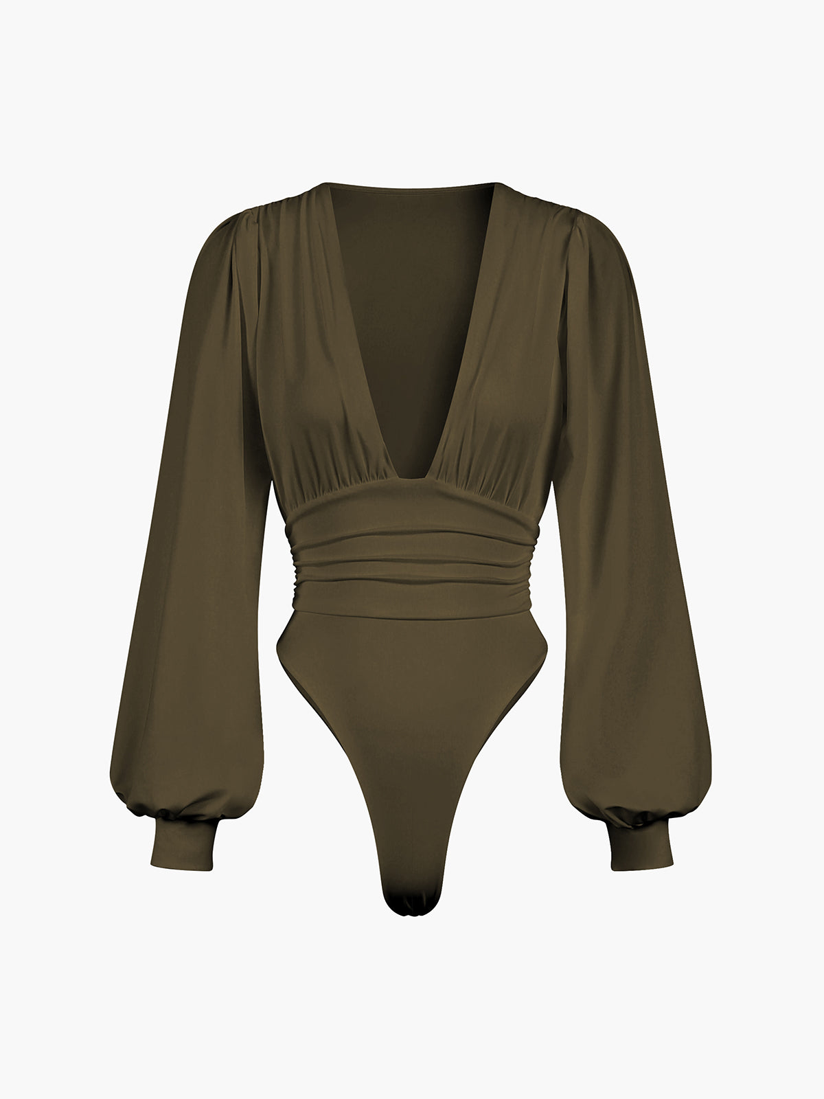 Lantern Sleeve Ruched Bodysuit