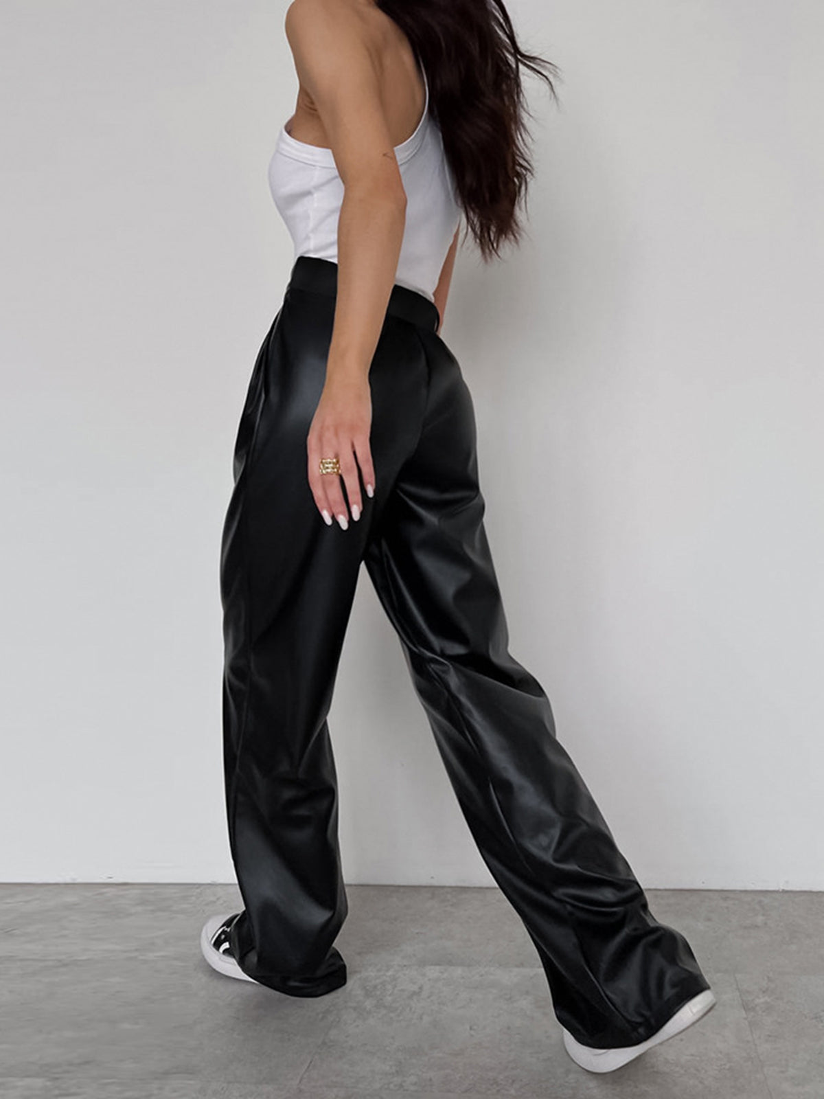 Faux Leather Wide Leg Pants