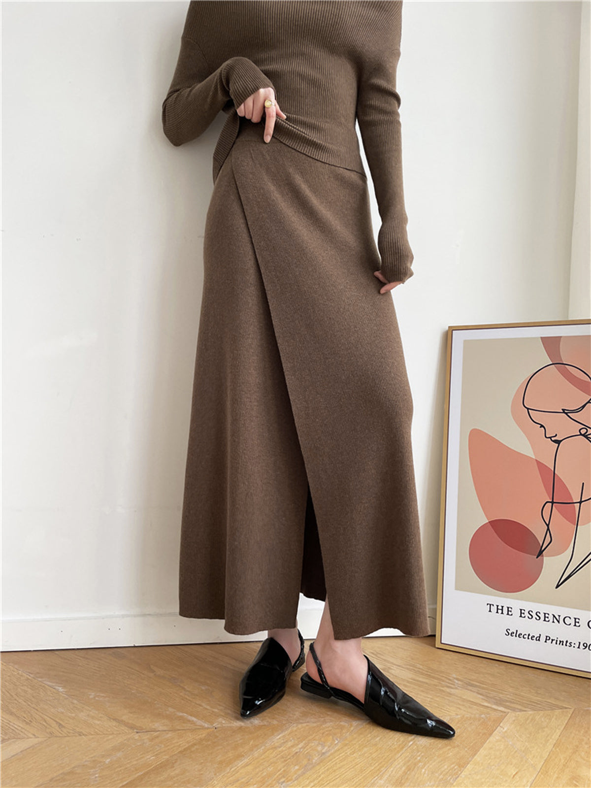 Caramel Slit Maxi Knit Skirt