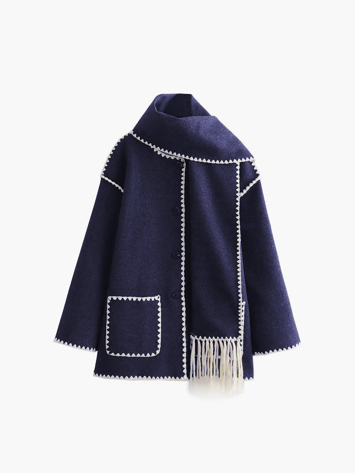 Contrast Trim Jacket With Matching Scarf