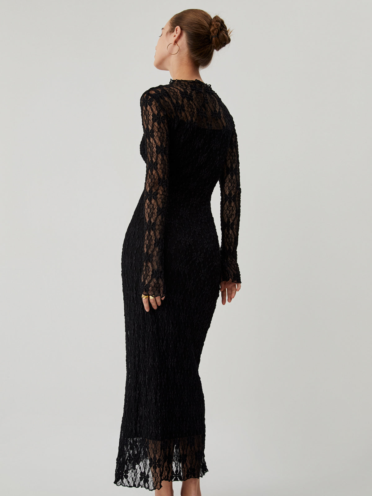 Lace Long Sleeve Mock Neck Maxi Dress