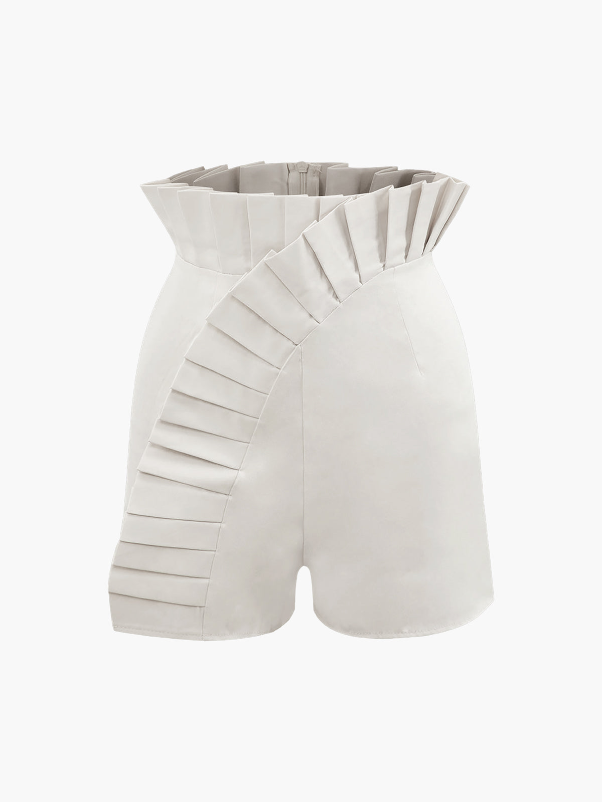 Asymmetric Pleated Zip Shorts