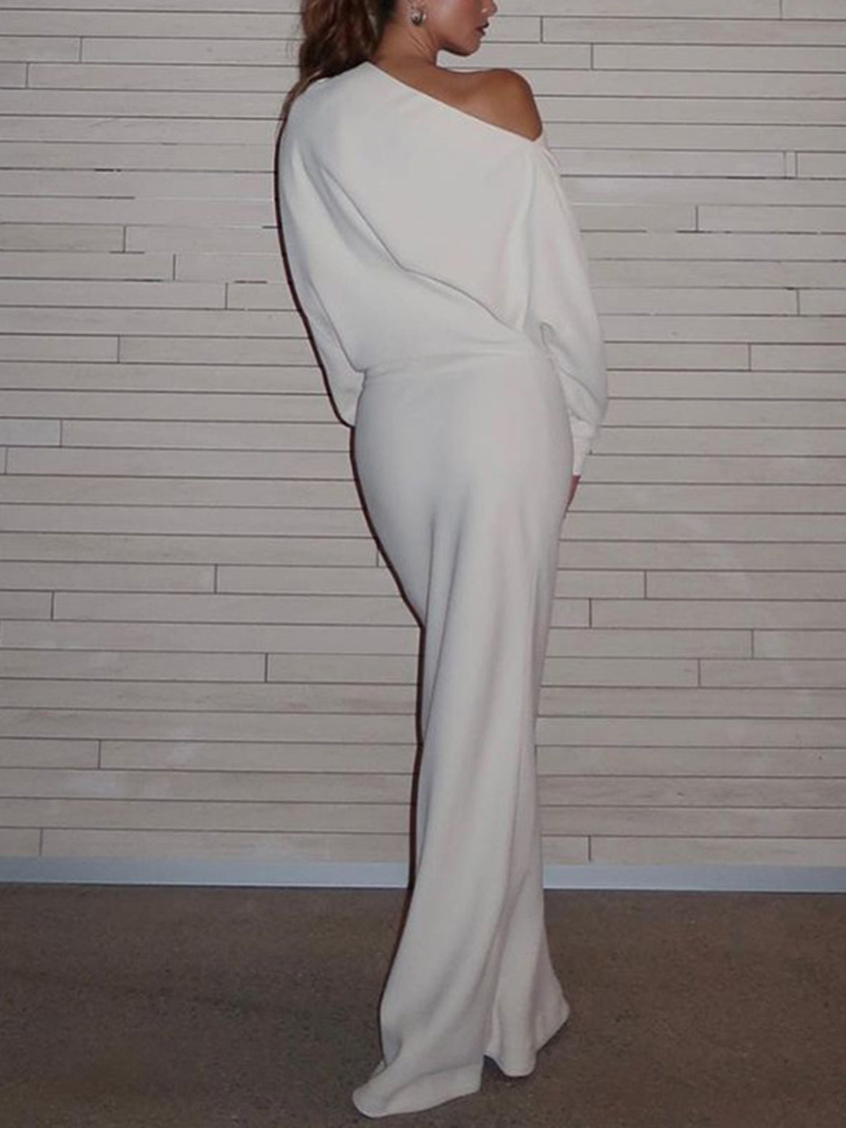 Off Shoulder Solid Long Sleeve Maxi Dress