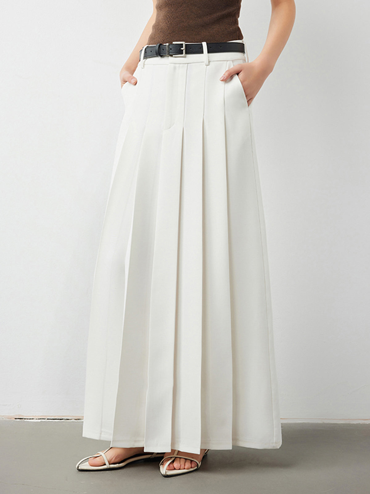 Mid Waist Pleated Maxi Skirt