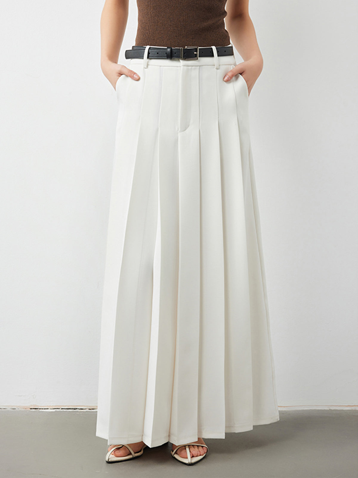 Mid Waist Pleated Maxi Skirt