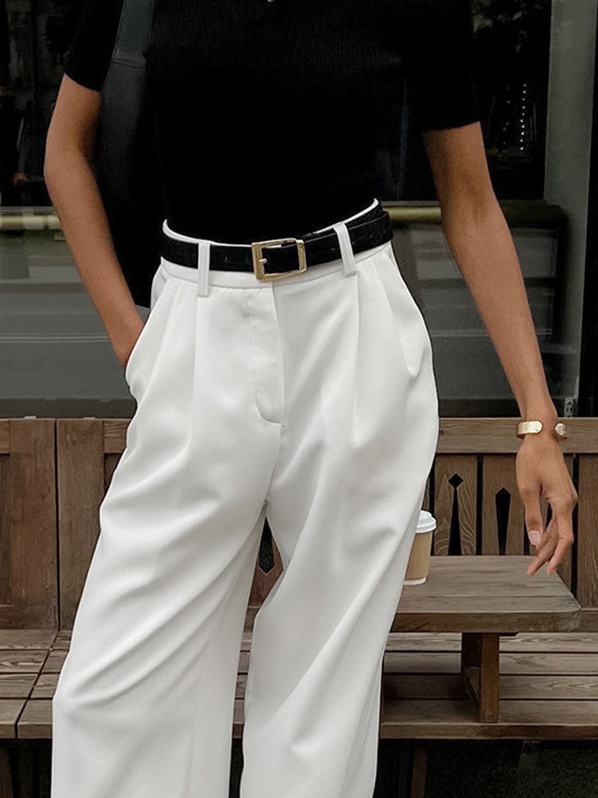 Solid Wide Leg Pants Without Belt