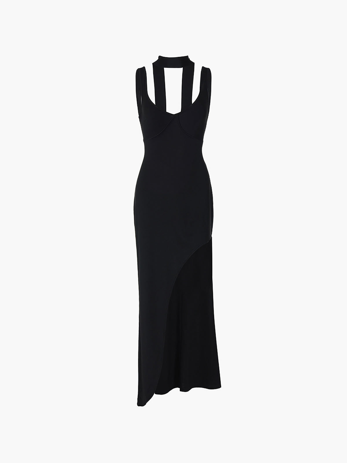 Asymmetrical Hem Backless Split Maxi Dress