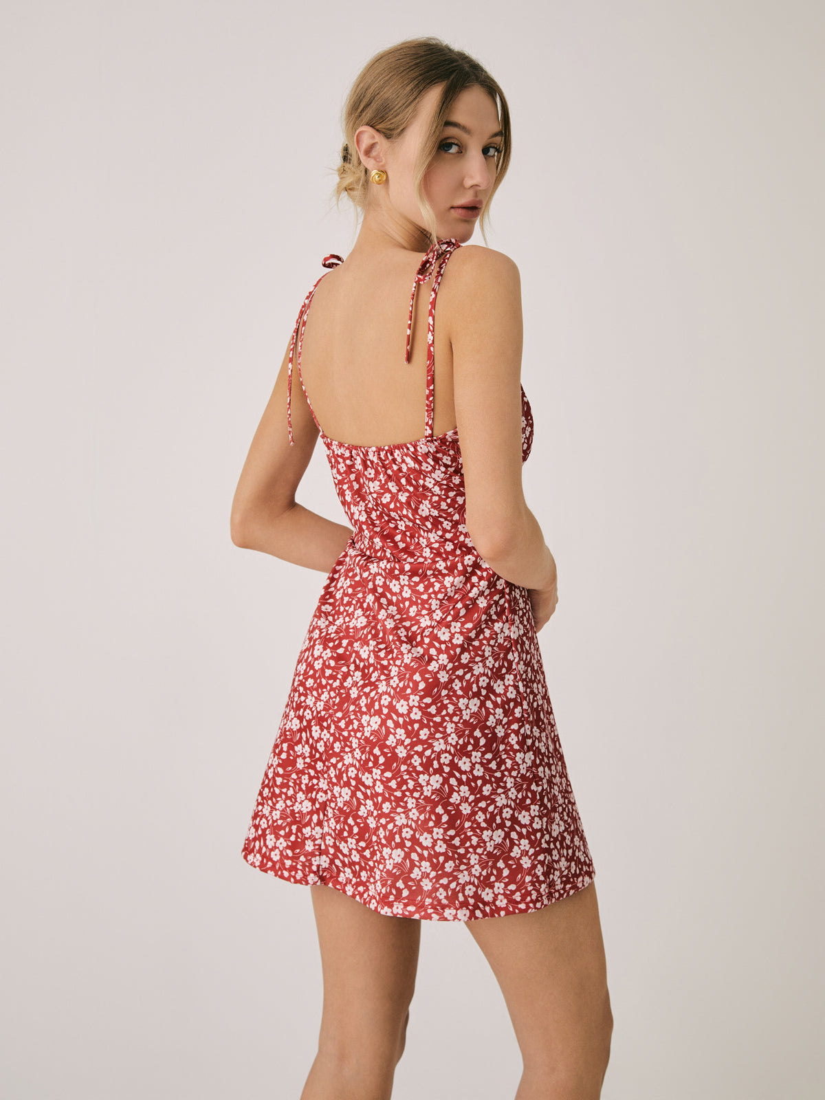 Floral Open Back Print Cami Short Dress