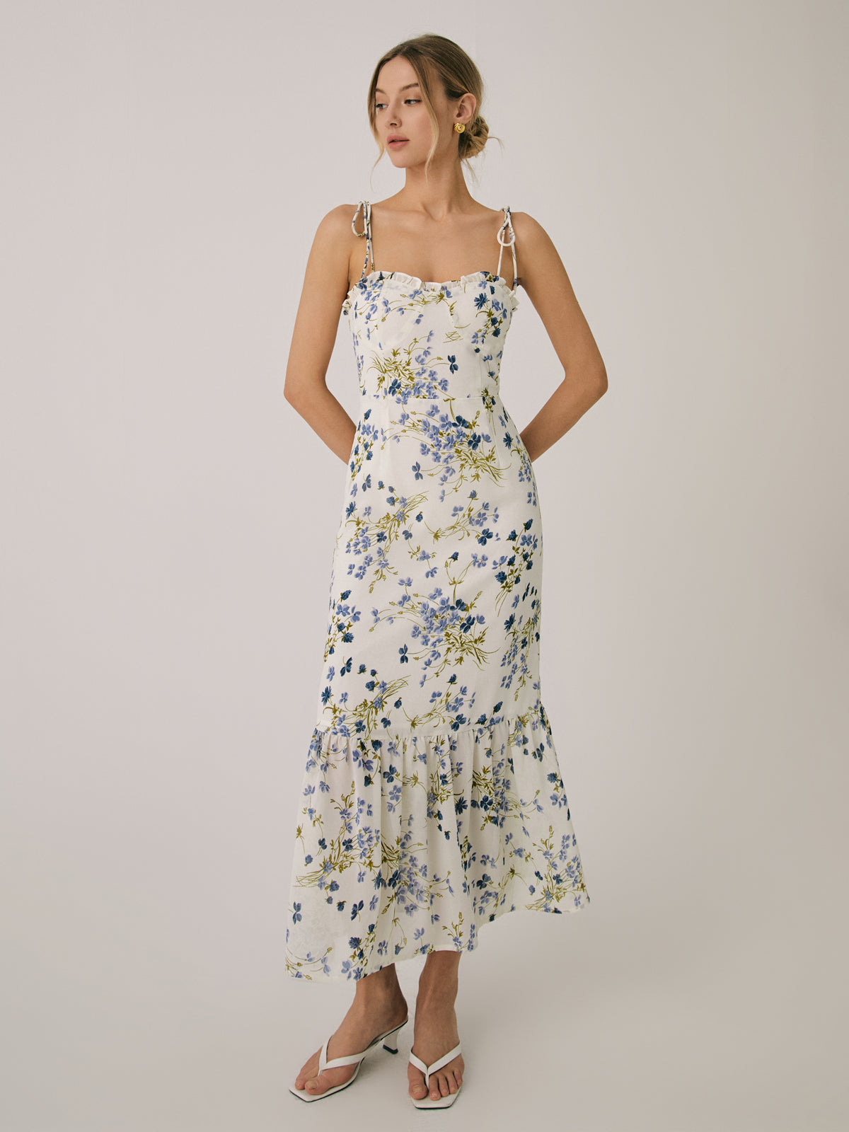 Ruffle Floral Print Cami Long Dress