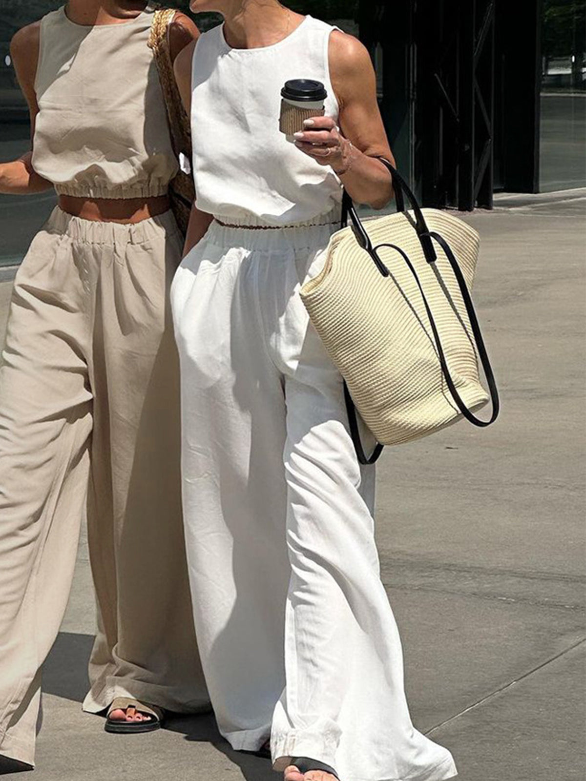 Minimalism Solid Split Pants Set