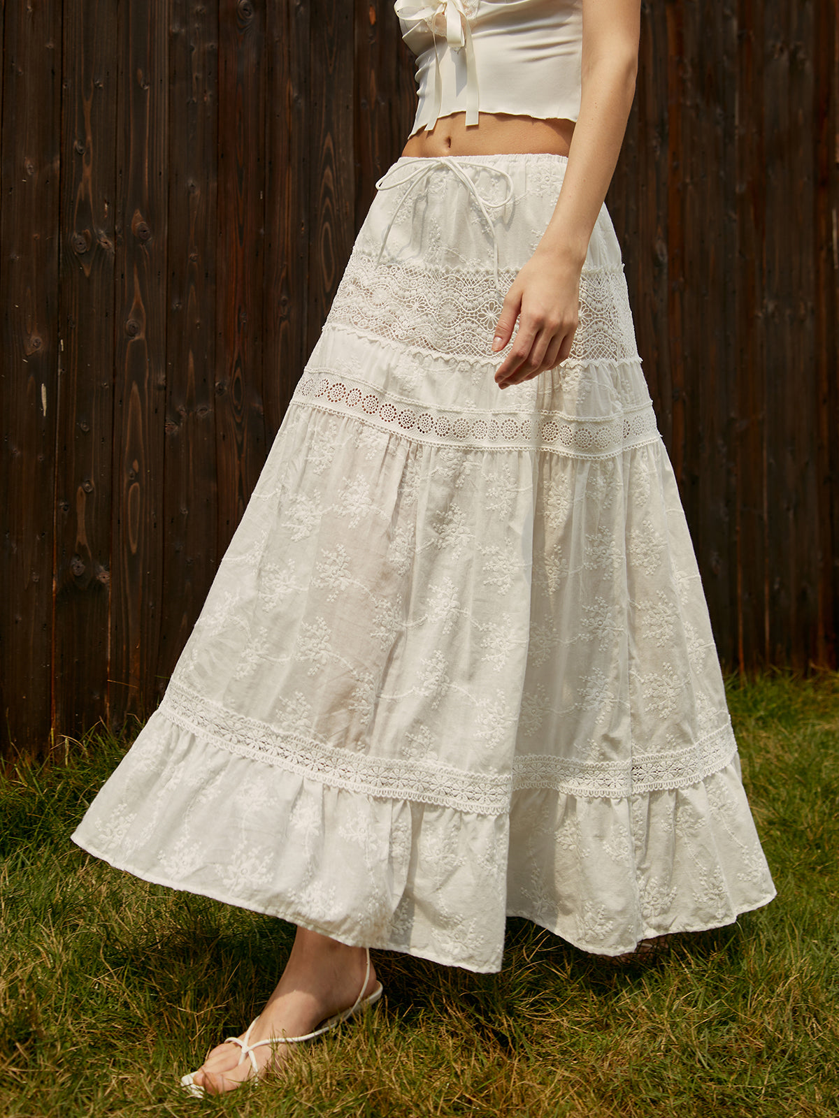 Jacquard Cotton Blends Maxi Skirt