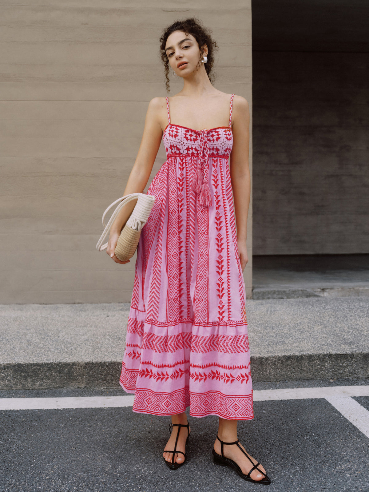 Boho Embroidery Midi Cami Dress