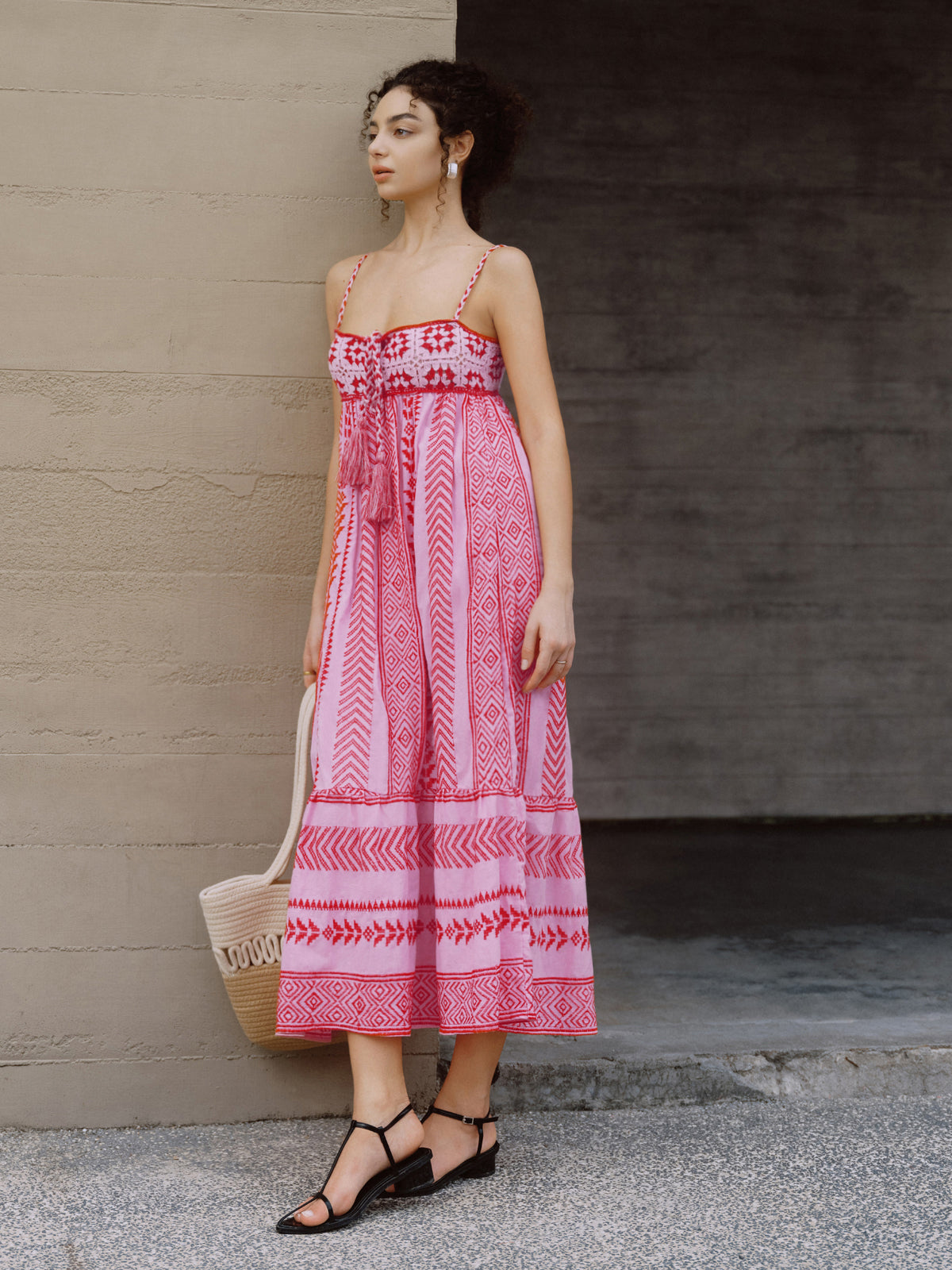 Boho Embroidery Midi Cami Dress