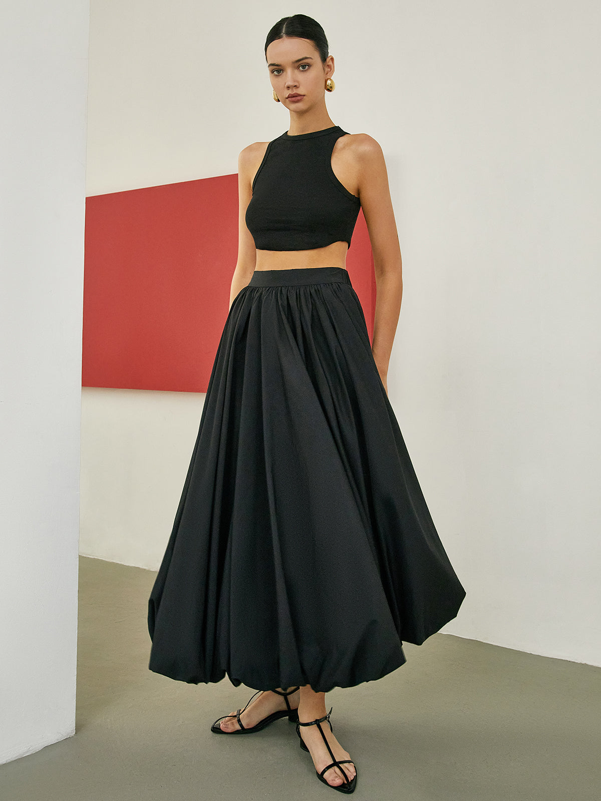 Minimalism Pleated Maxi Skirt