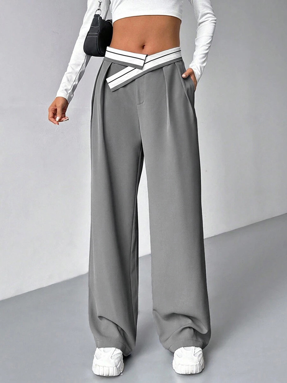 Color Blocked Ladder Waist Suit Pants