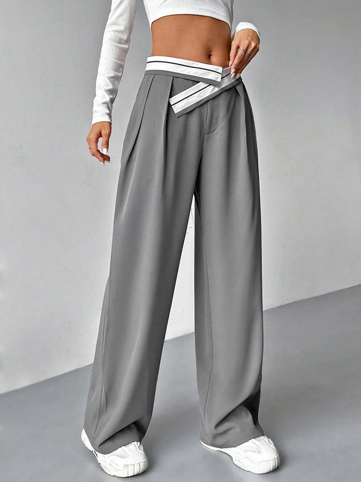 Color Blocked Ladder Waist Suit Pants