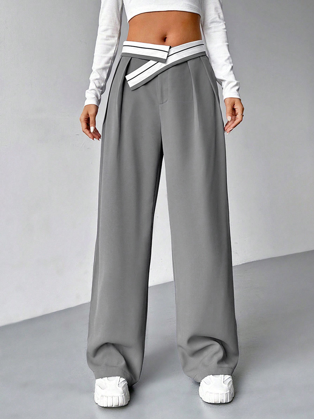 Color Blocked Ladder Waist Suit Pants