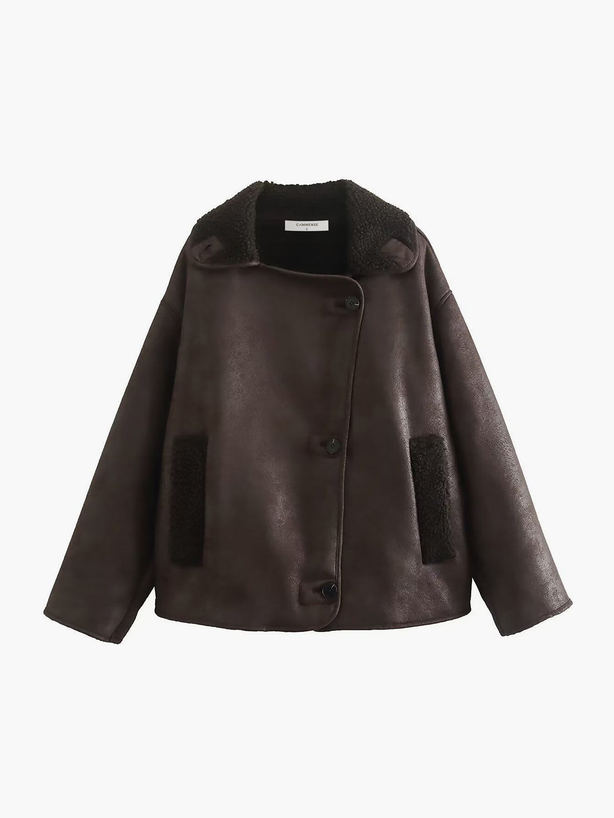 Lapel Faux Leather Warm Jacket