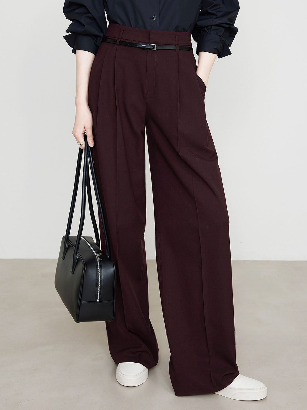 Utility High-Waist Pleated Pants Without Belt