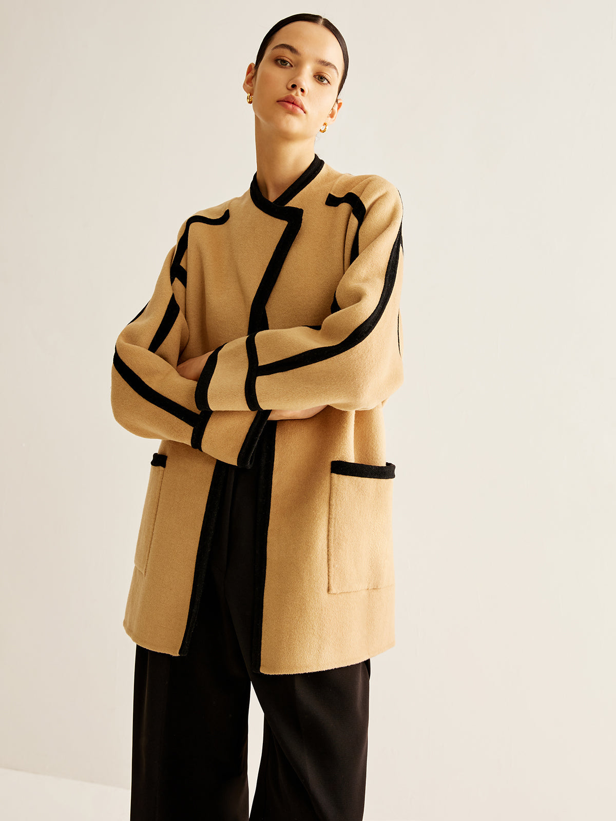 Contrast Binding Wool Coat