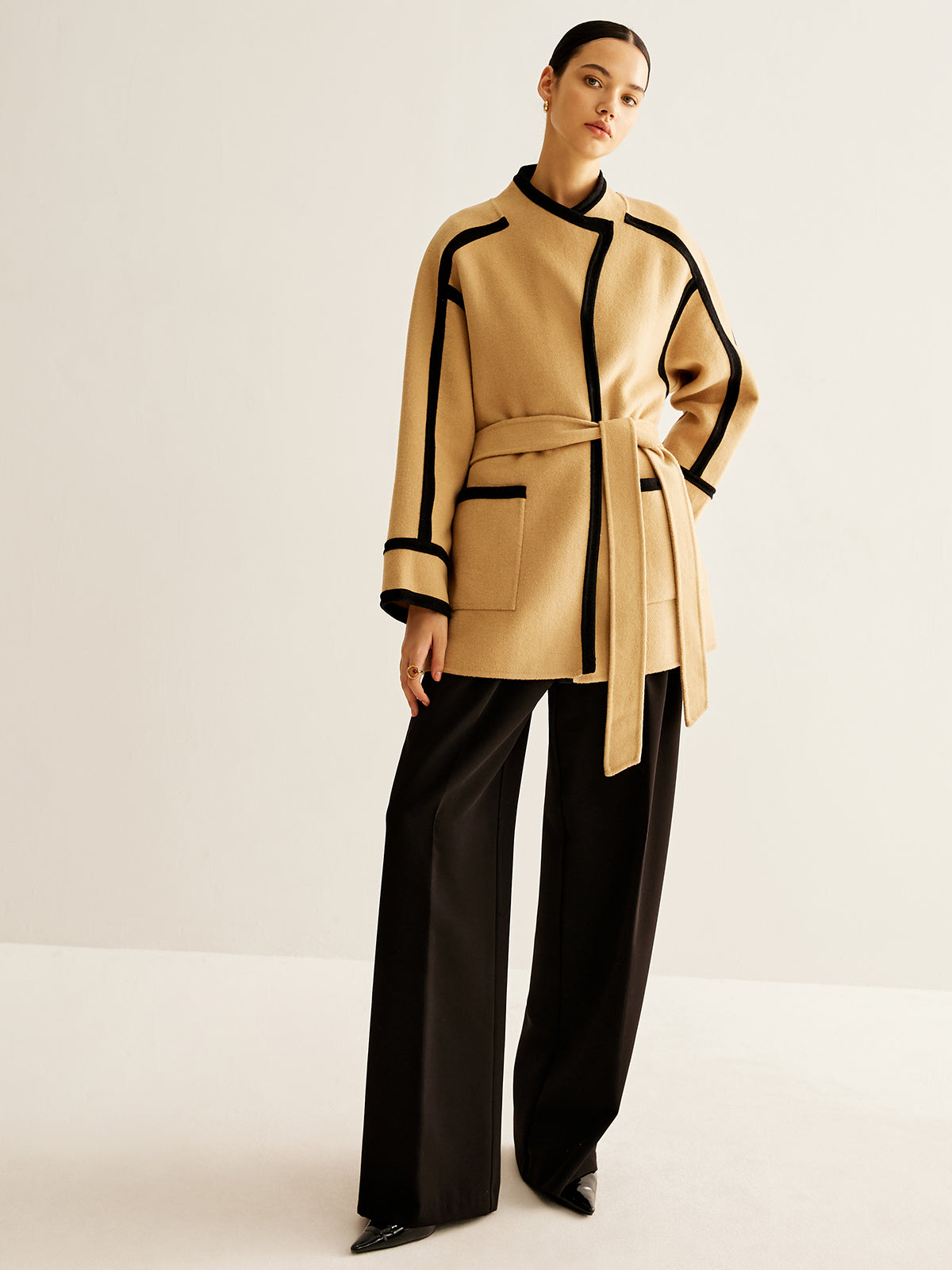 Contrast Binding Wool Coat