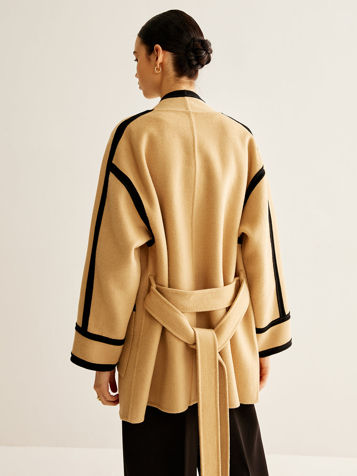 Contrast Binding Wool Coat