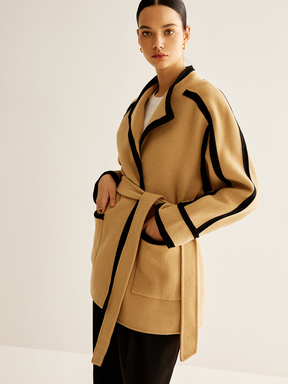 Contrast Binding Wool Coat