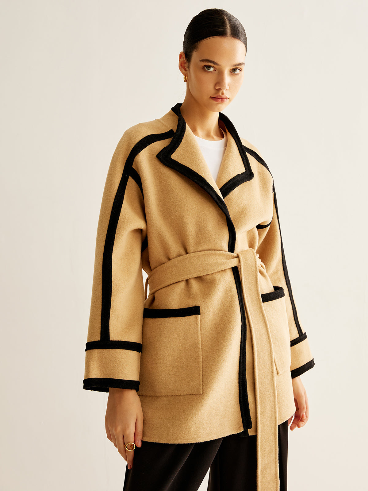 Contrast Binding Wool Coat