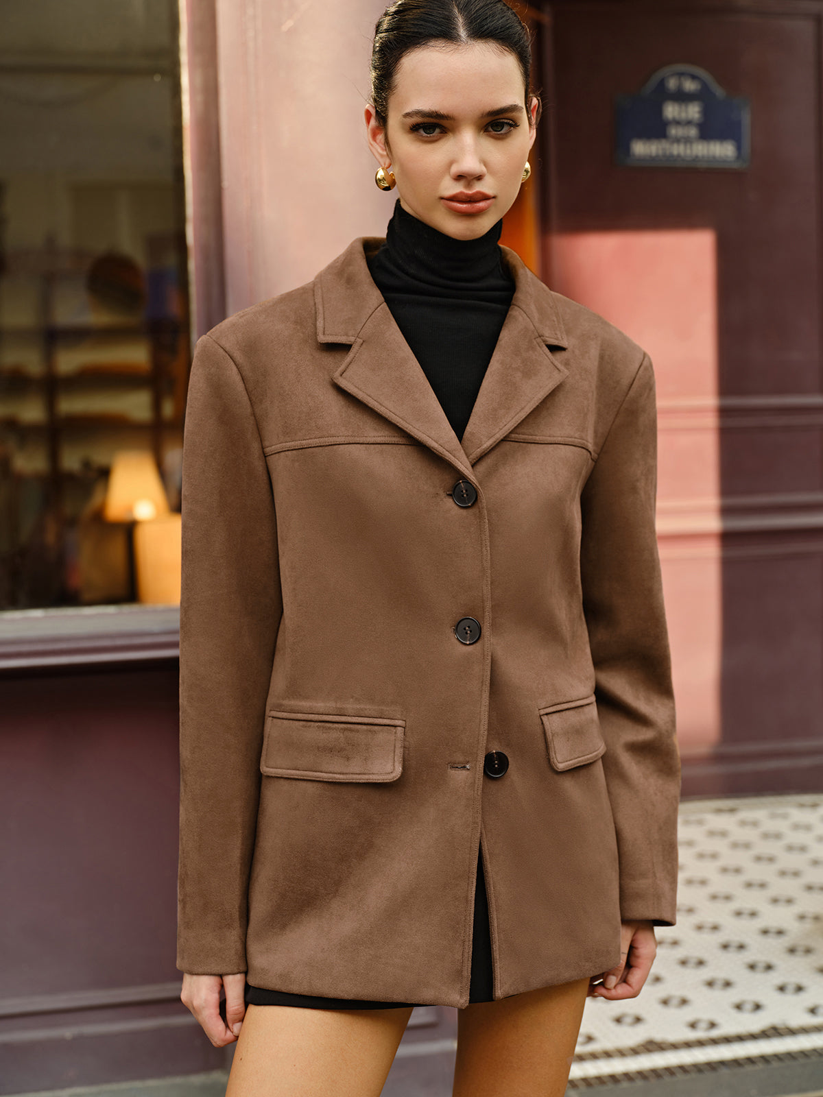 Suede Button Lapel Blazer